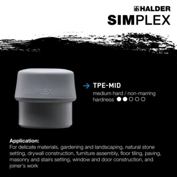                                             SIMPLEX soft-face mallets TPE-mid / superplastic; with reinforced cast iron housing and fibre-glass handle
 IM0015103 Foto ArtGrp Zusatz en
